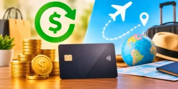 Cartão de crédito com cashback ou milhas, representando economia e viagens